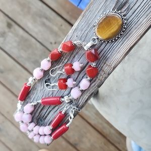 Pink Chalcedony & Tiger Eye Set